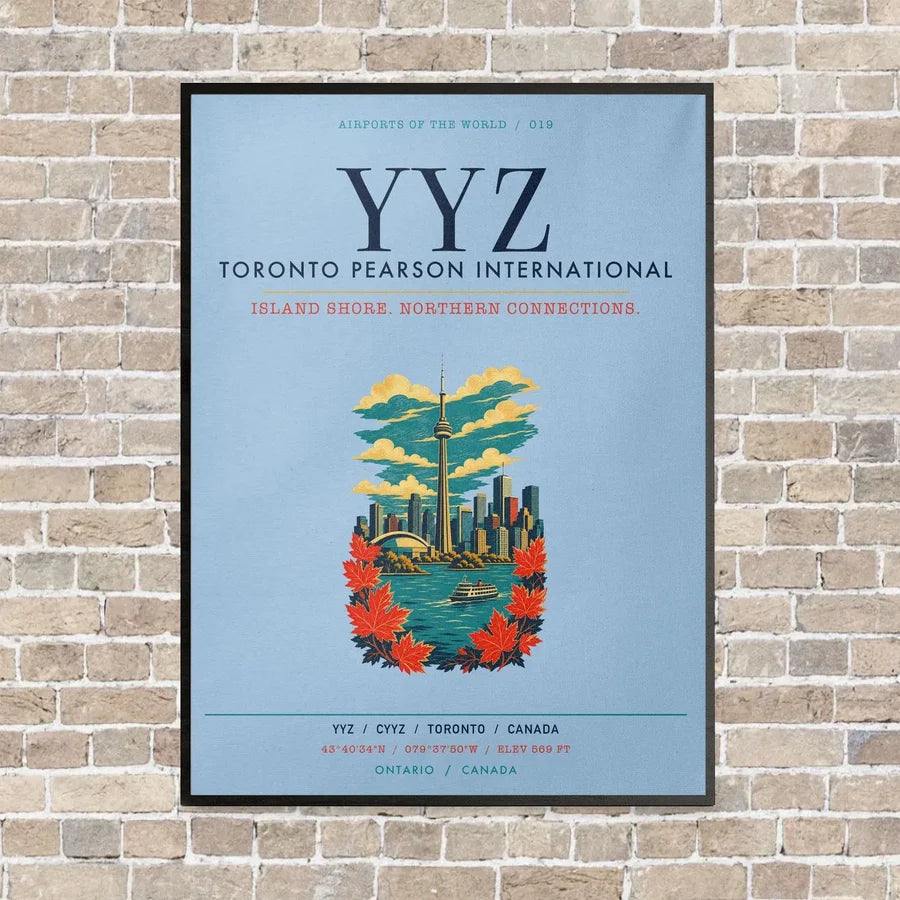 Toronto Pearson International Airport YYZ vertical canvas print - framed - light blue background