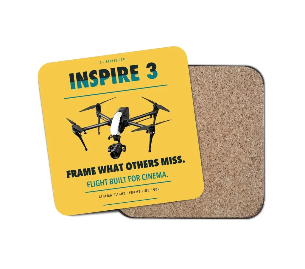 DJI Inspire 3 design on yellow 1 piece coaster