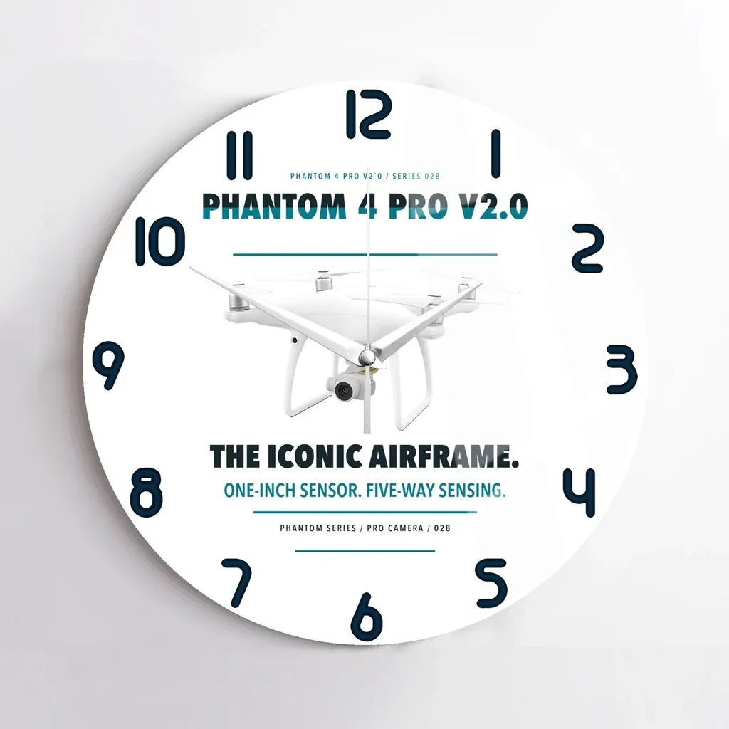 DJI Phantom 4 Pro V2.0 design on white no frame wall clock