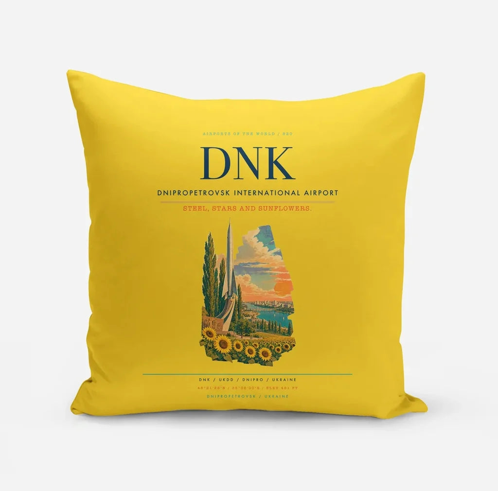 Dnipropetrovsk International Airport (DNK) design on yellow pillow