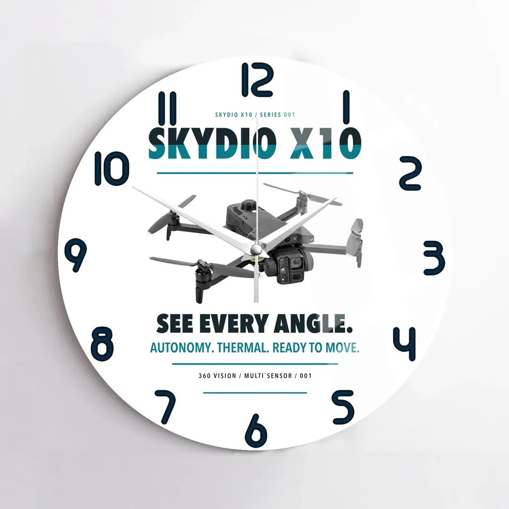 Skydio X10 design on white no frame wall clock