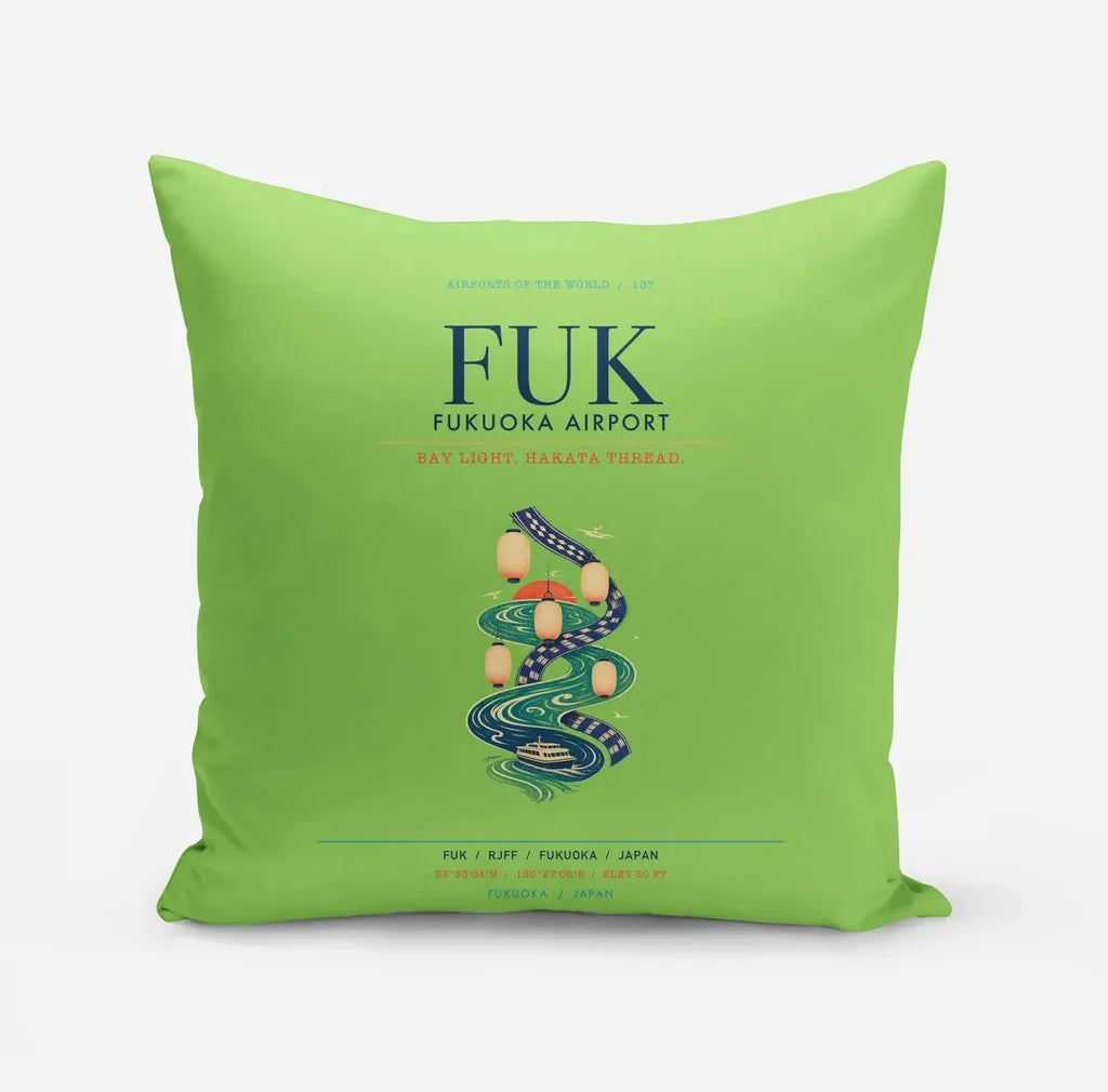 Fukuoka Airport (FUK) design on light green pillow