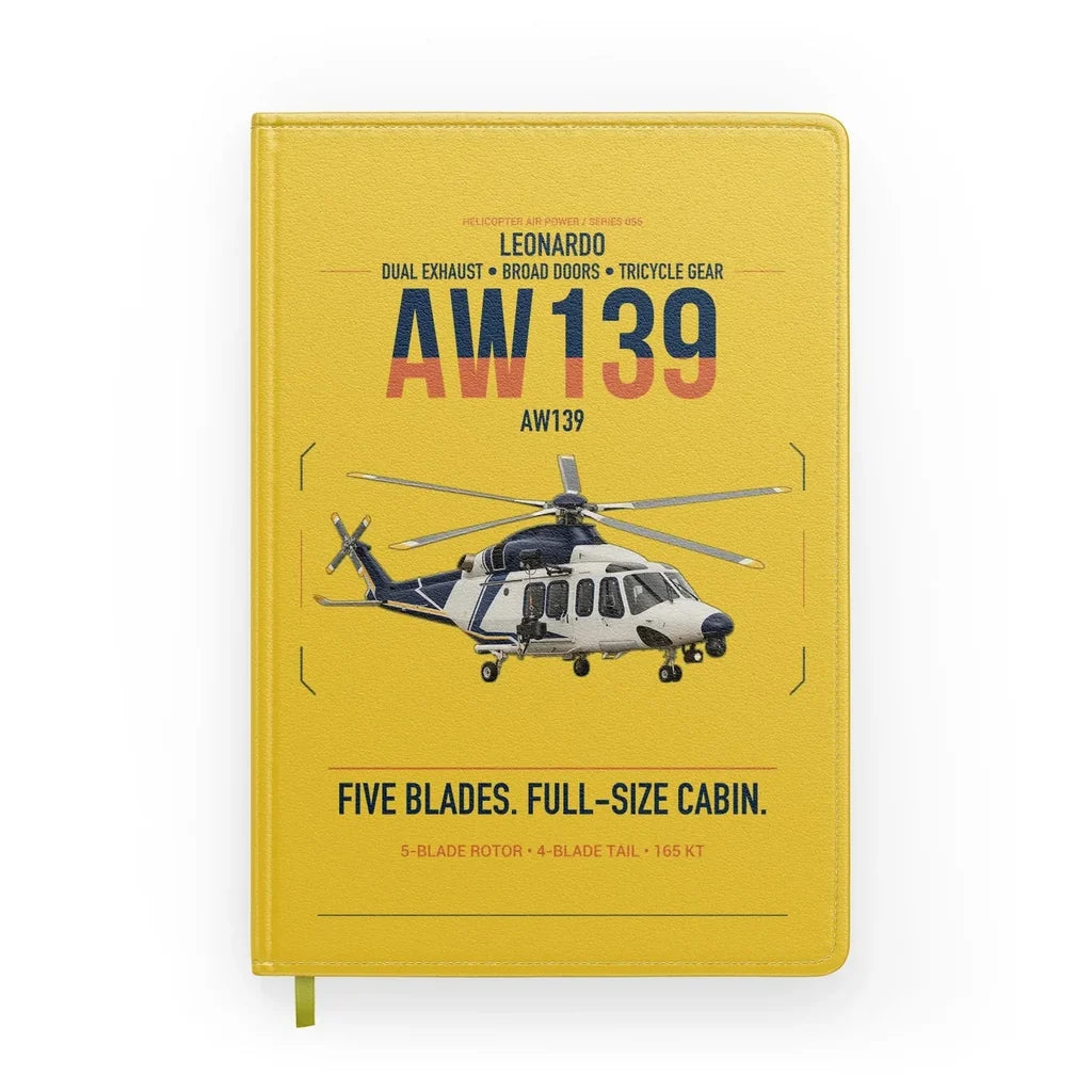 Leonardo AW139 design on yellow notebook