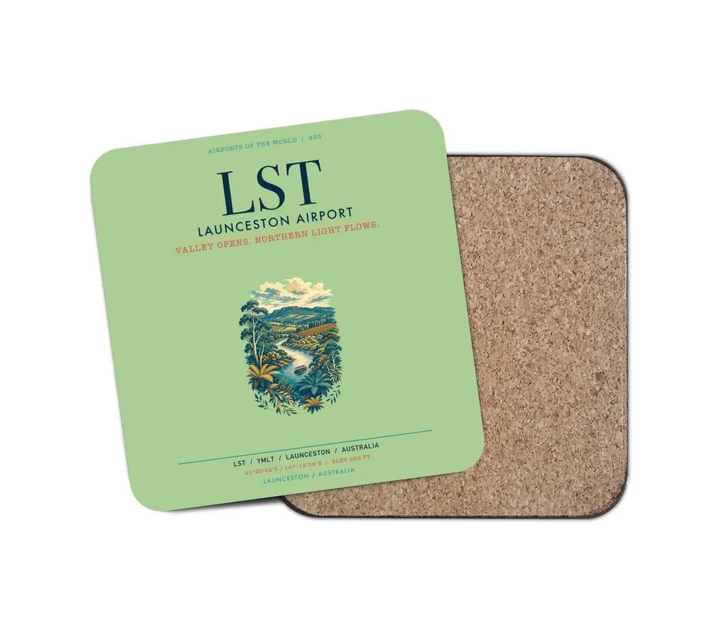 Launceston Airport (LST) design on light green 1 piece coaster