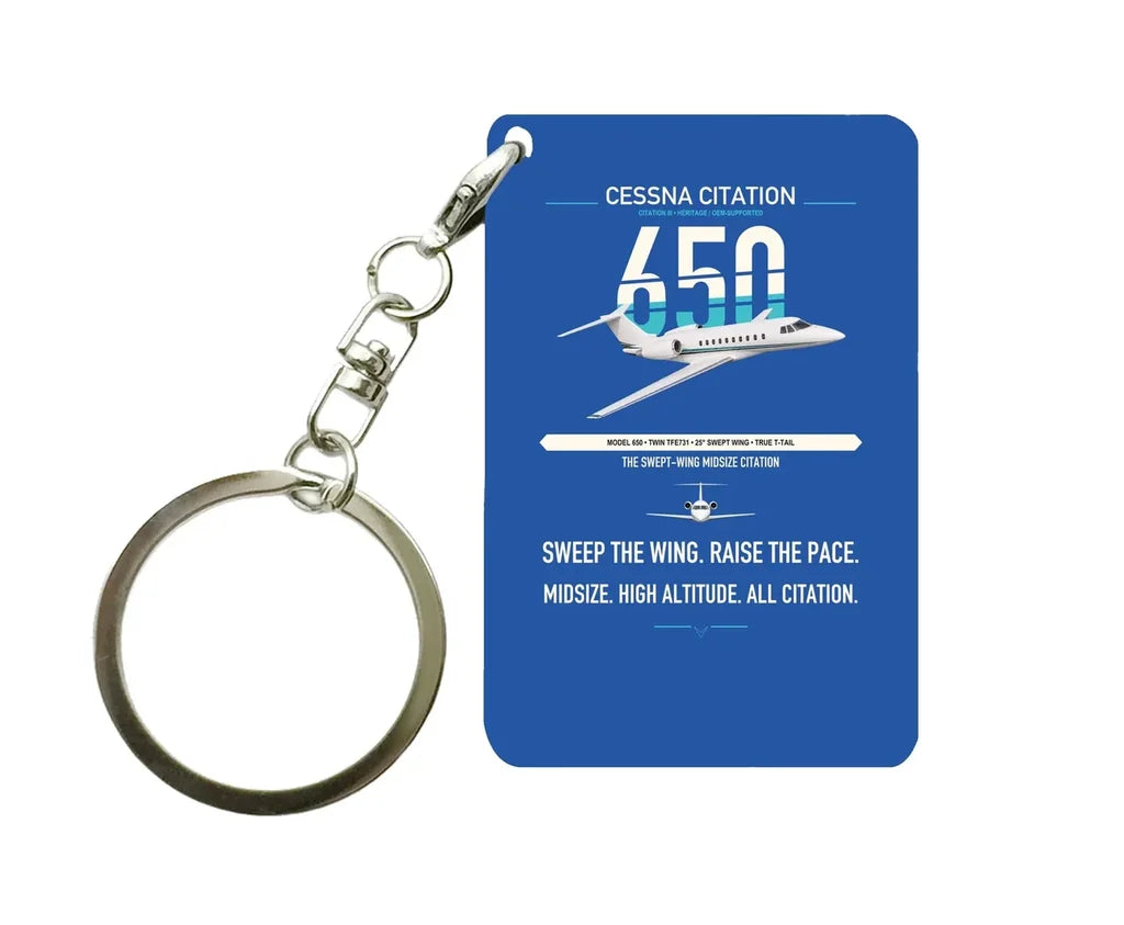 Cessna Citation 650 - Citation III design on blue designed key chain, double-side print