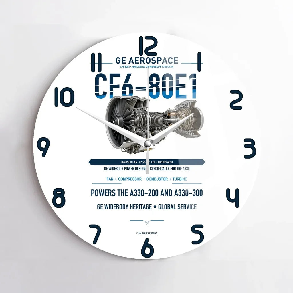 CF6-80E1 design on white no frame wall clock
