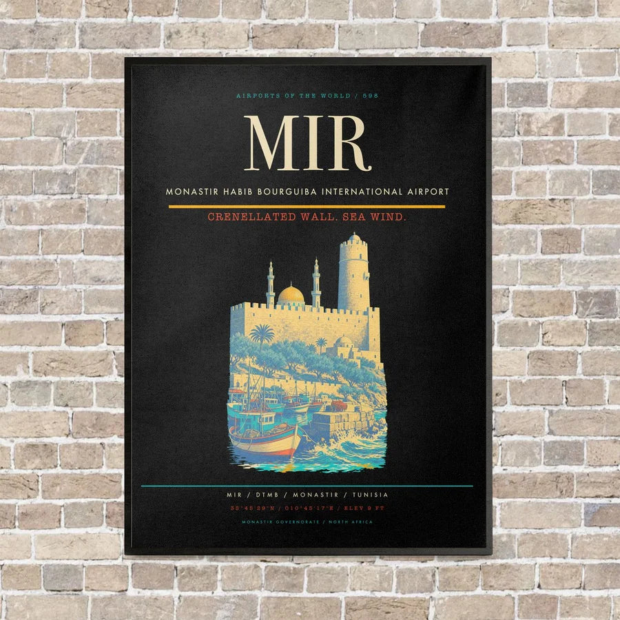Monastir Habib Bourguiba International Airport MIR vertical canvas print - framed - black background