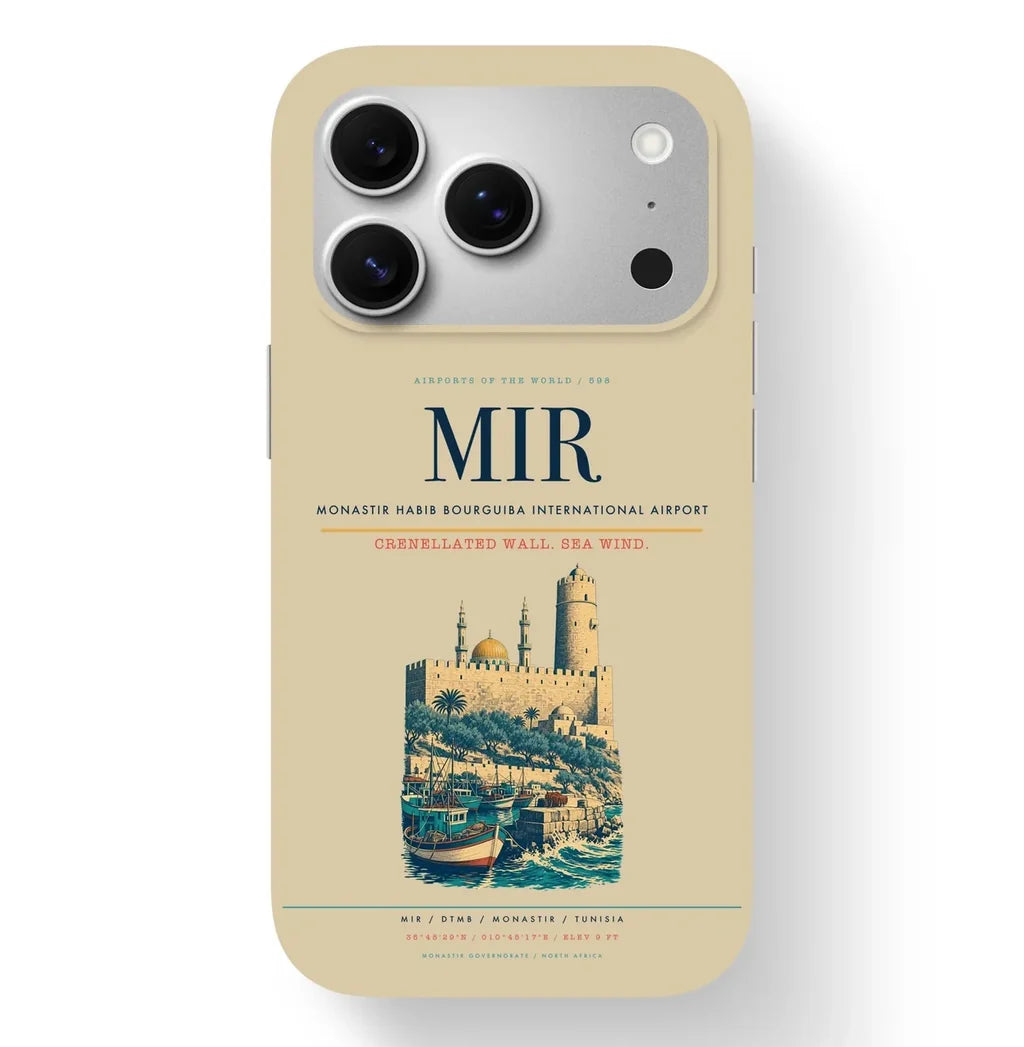 Monastir Airport (MIR) design on beige iPhone 17 Pro MagSafe case