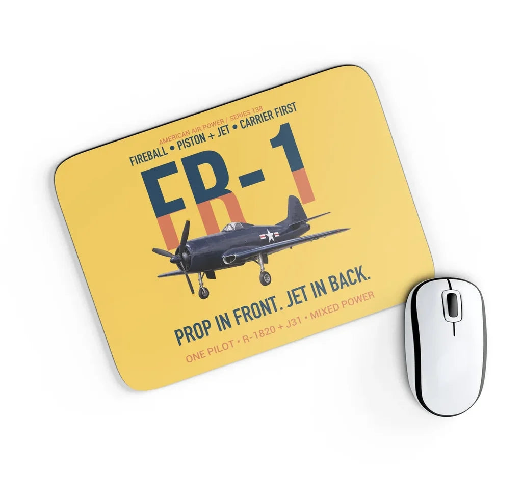 FR-1 Fireball Prop in Front Jet in Back design on yellow rectangle mouse pad
