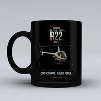 Thumbnail for Robinson R22 Beta II design on black ceramic mug, double-side print