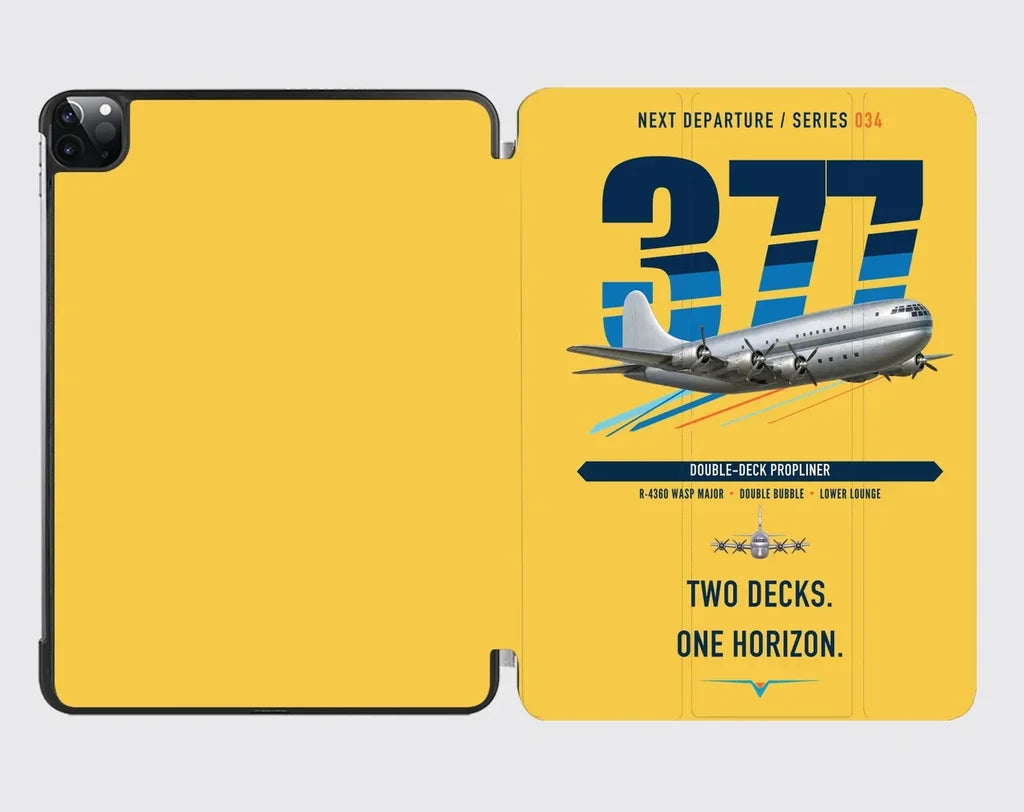 Boeing 377 Stratocruiser design on yellow ipad tablet case
