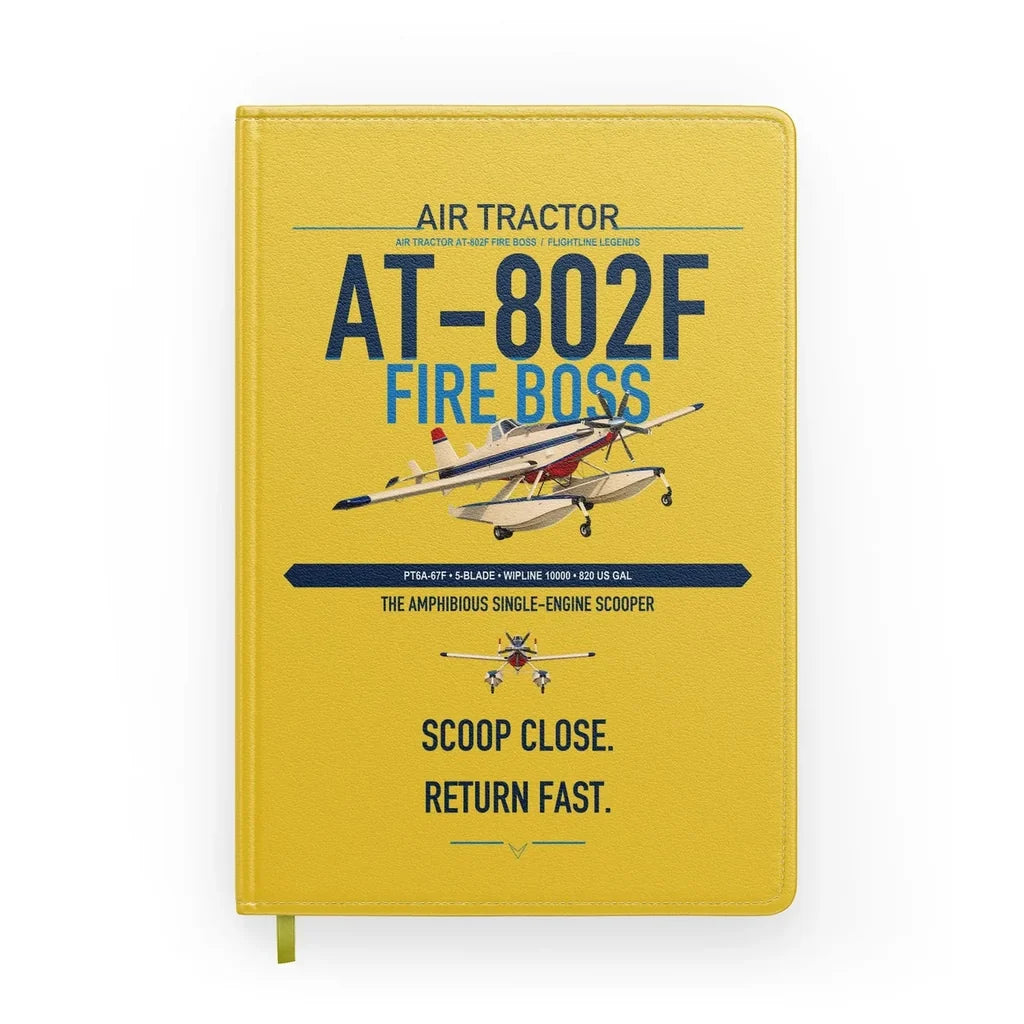 Air Tractor AT-802F Fire Boss design on yellow notebook