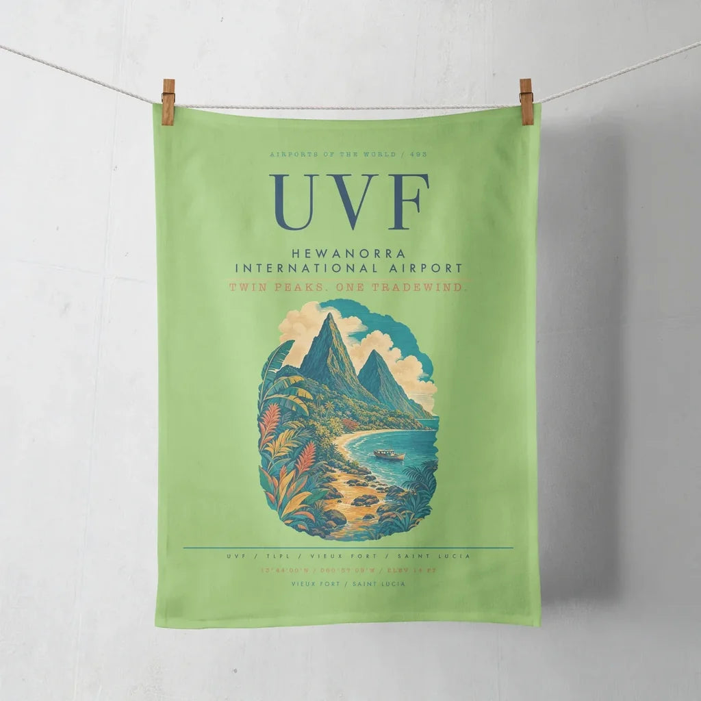 Hewanorra International Airport (UVF) design on light green towel