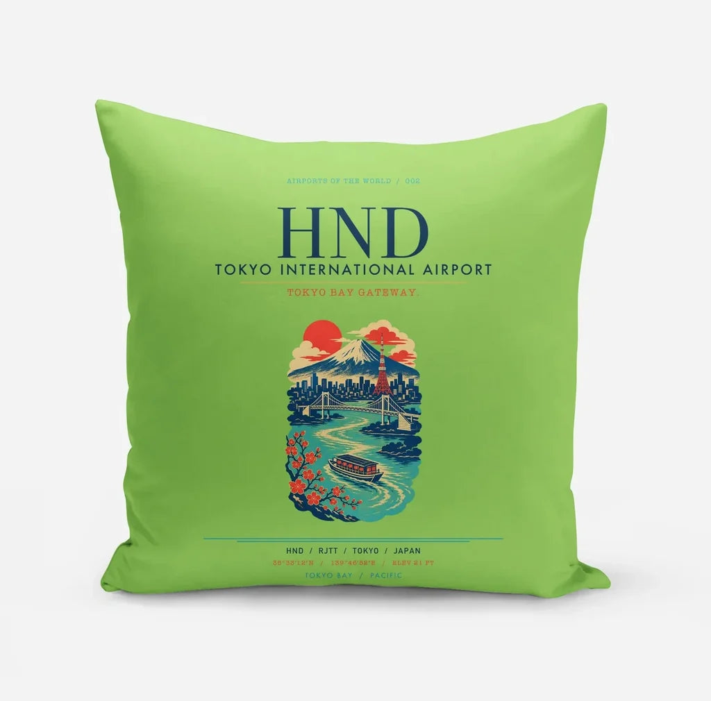 Tokyo Haneda Airport (HND) design on light green pillow