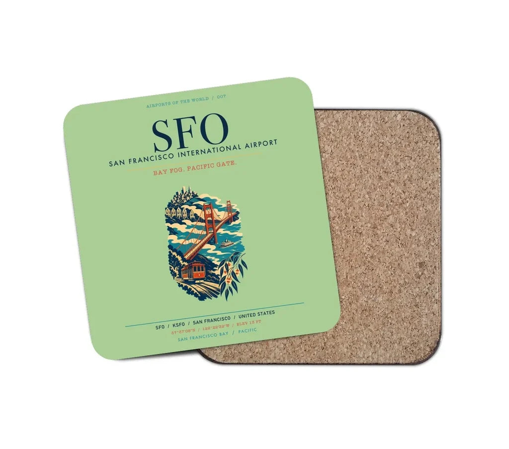 San Francisco International Airport (SFO) design on light green 1 piece coaster