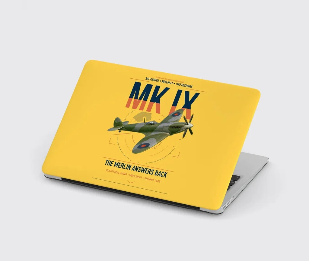 Supermarine Spitfire Mk IX design on yellow MacBook case