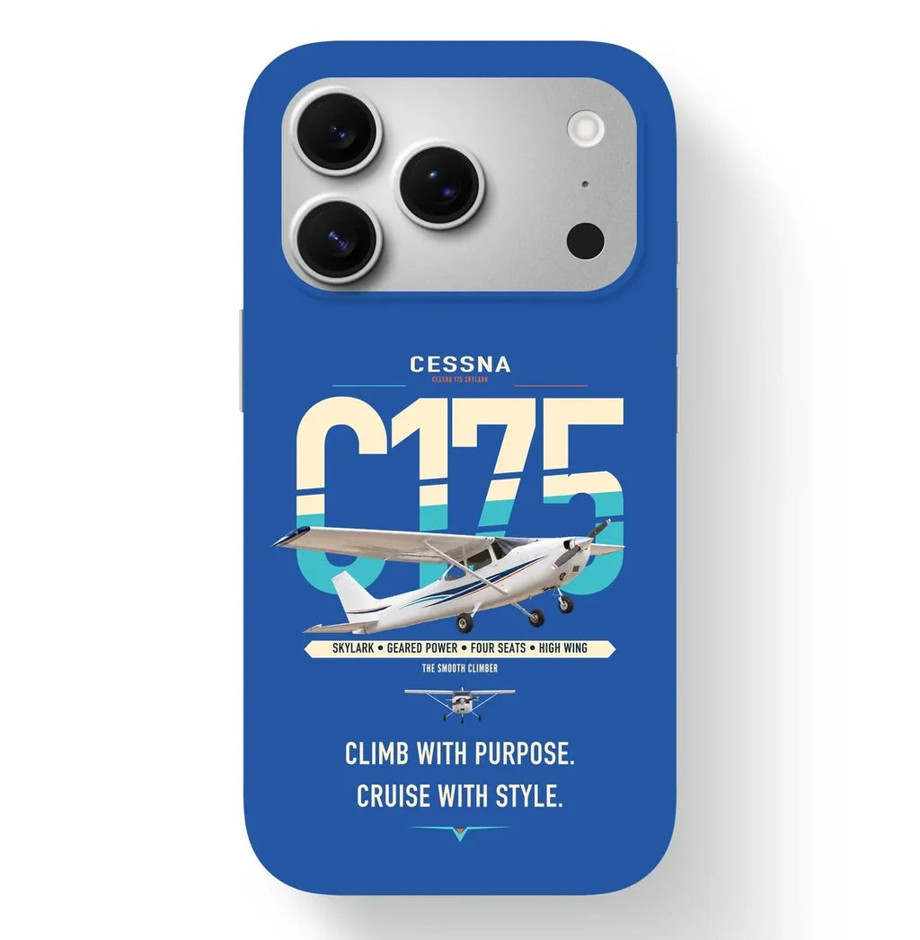 Cessna 175 Skylark design on blue magsafe iphone case, for iPhone 17 Pro