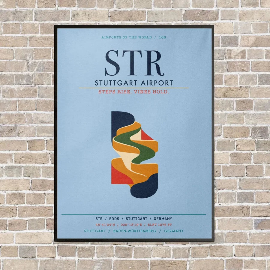 Stuttgart Airport STR vertical canvas print - framed - light blue background