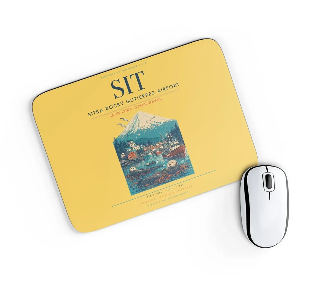 Sitka Rocky Gutierrez Airport (SIT) design on yellow rectangle mouse pad