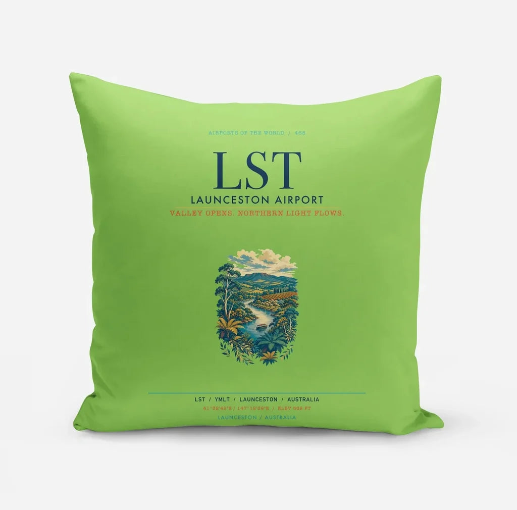 Launceston Airport (LST) design on light green pillow