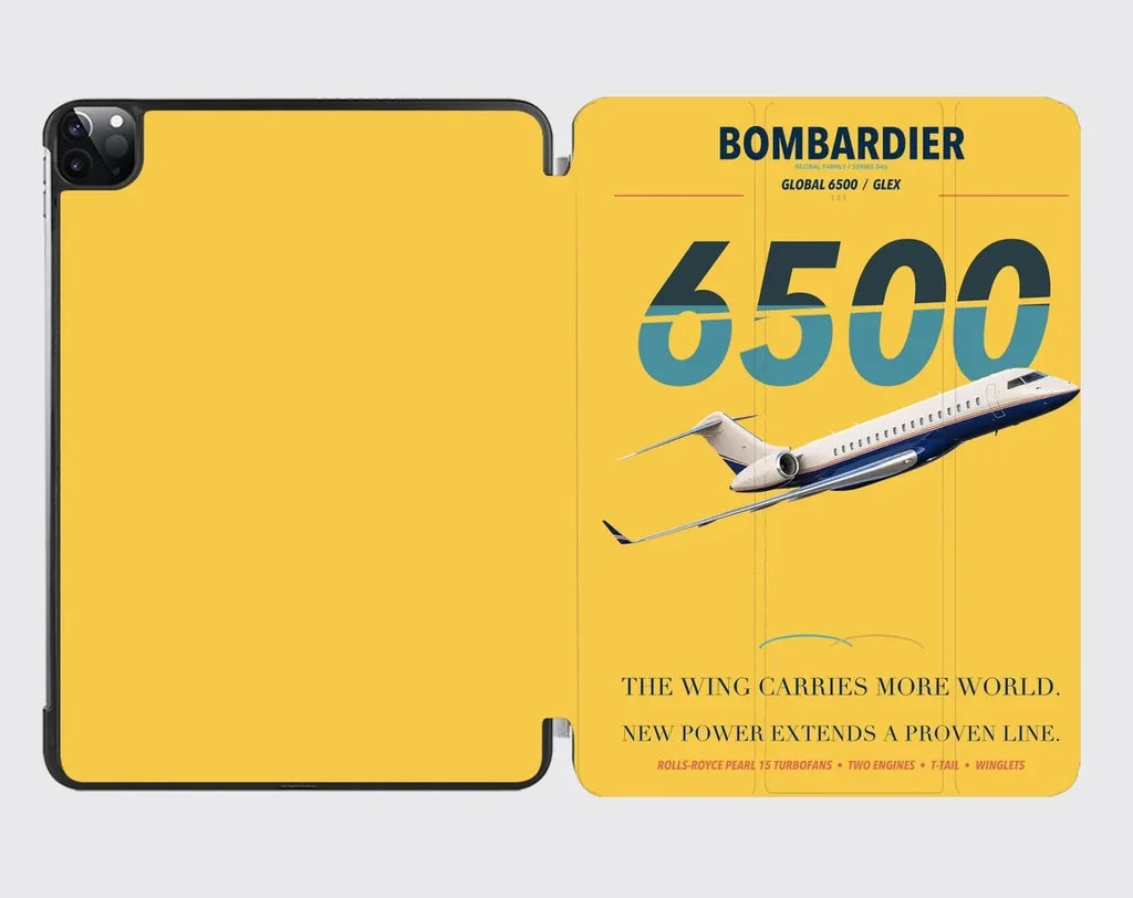 Bombardier Global 6500 design on yellow ipad tablet case