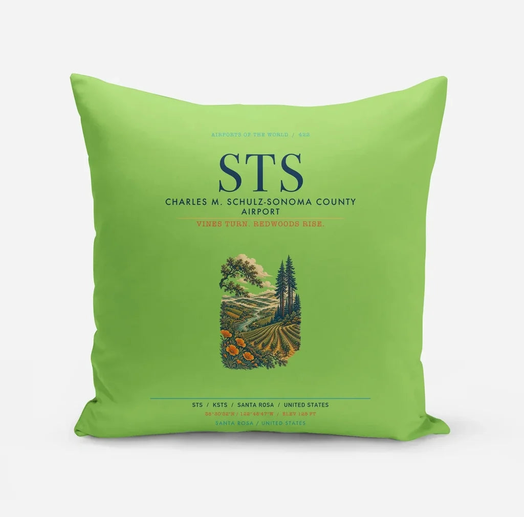 Charles M. Schulz–Sonoma County Airport Santa Rosa (STS) design on light green pillow