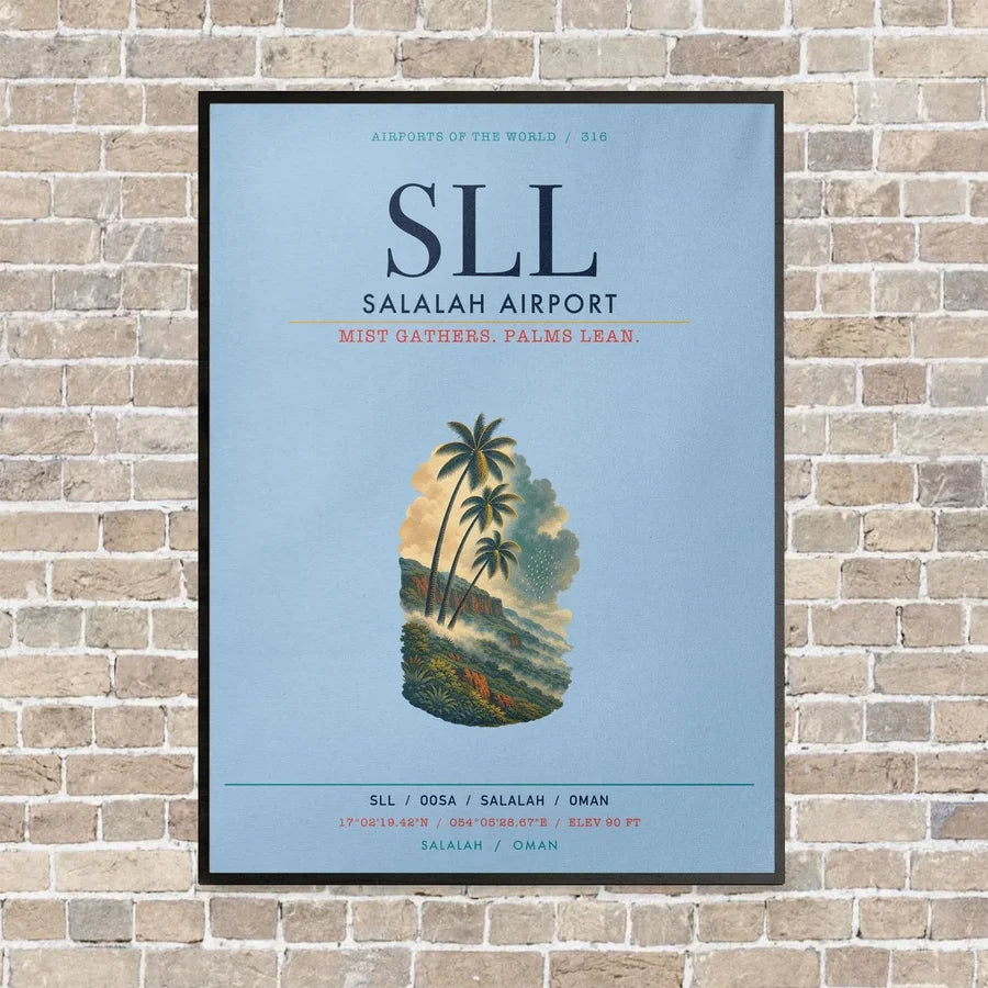 Salalah Airport SLL vertical canvas print - framed - light blue background