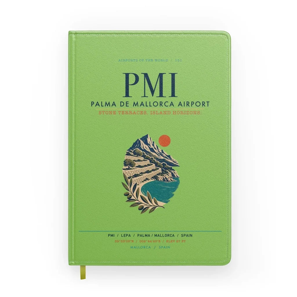 Palma de Mallorca Airport (PMI) design on light green notebook