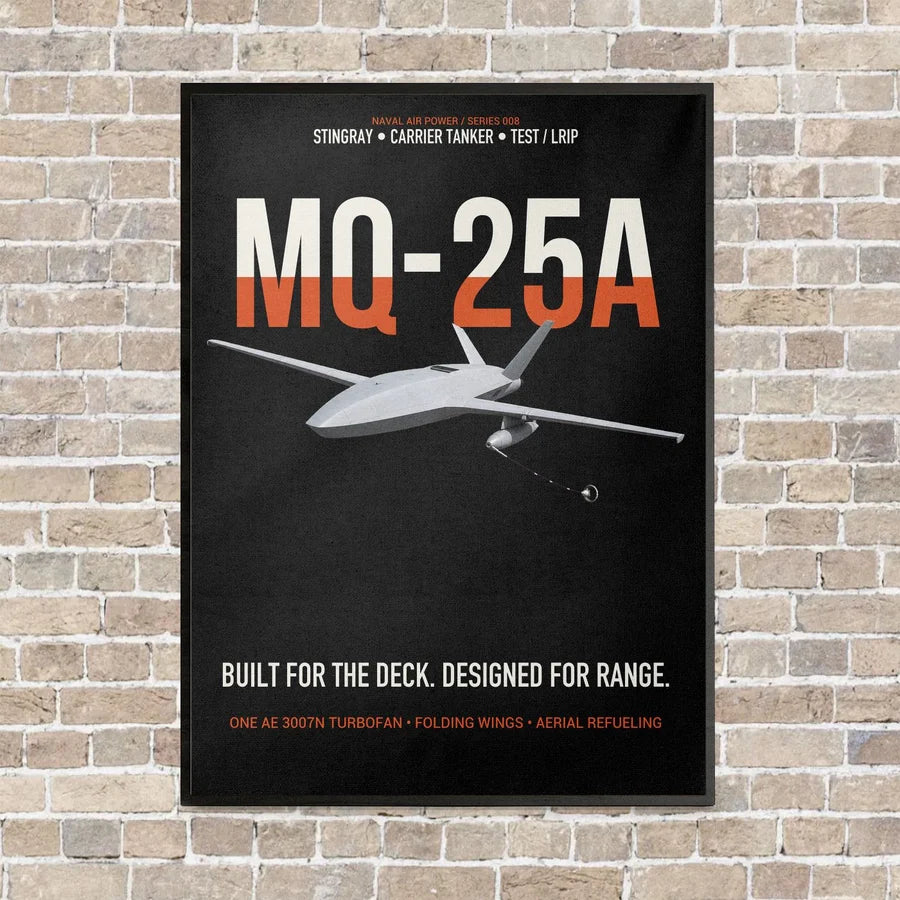 MQ-25A STINGRAY vertical canvas print - framed - black background