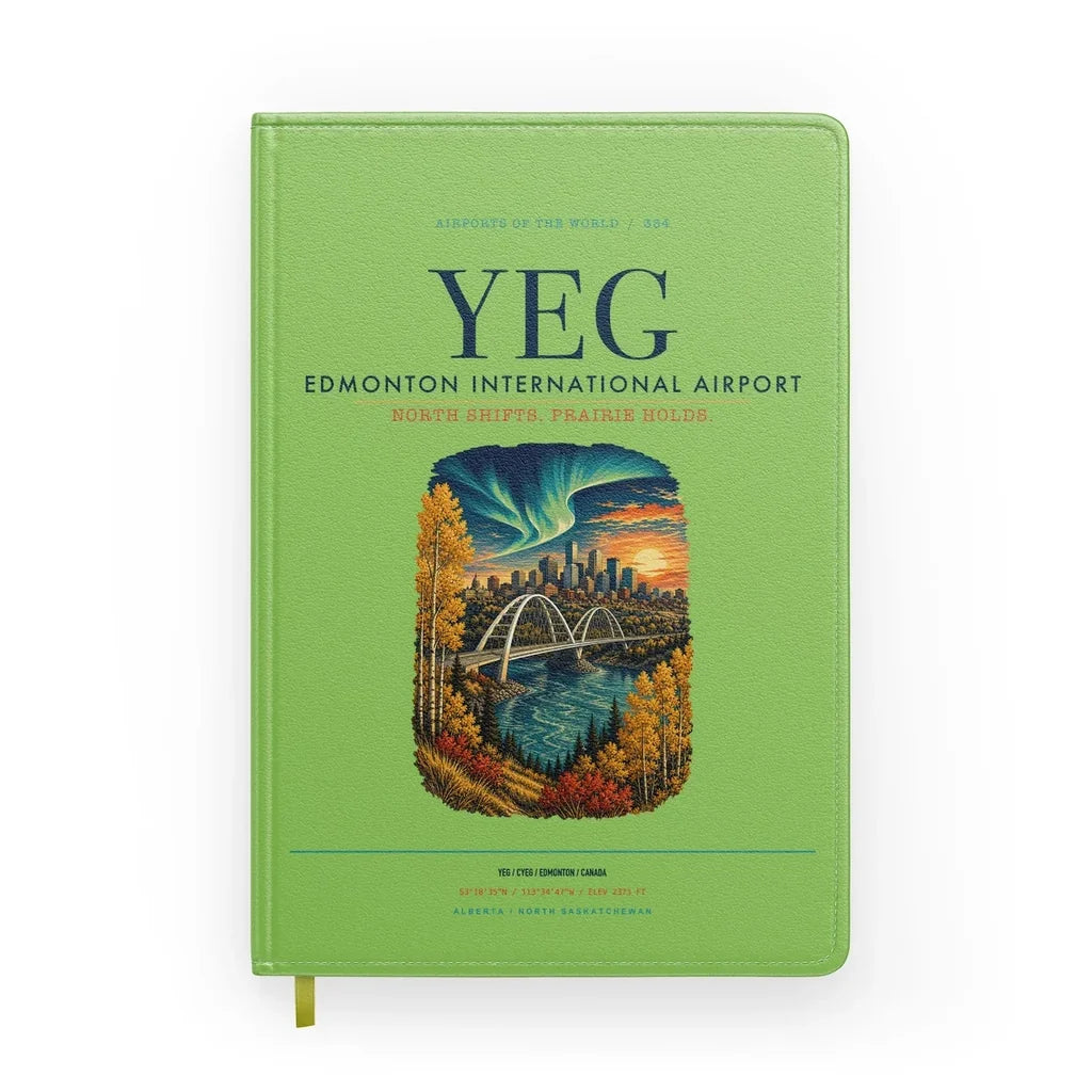 Edmonton International Airport (YEG) design on light green notebook