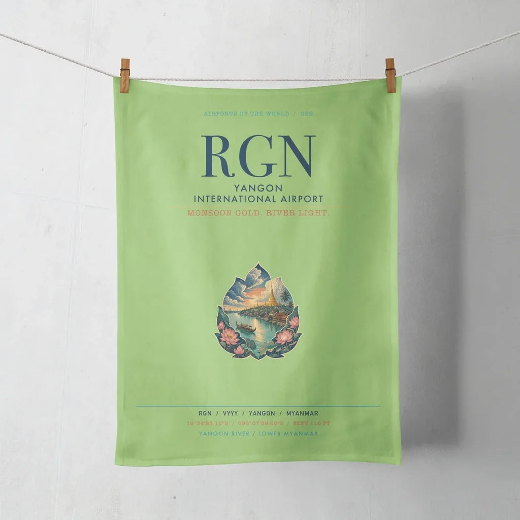 Yangon International Airport (RGN) design on light green towel