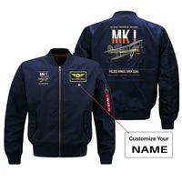 Thumbnail for Fairey Swordfish Mk I design on blue+name bomber jacket, double-side print
