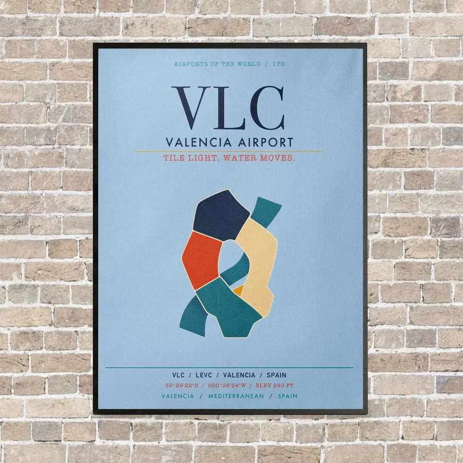 Valencia Airport VLC vertical canvas print - framed - light blue background