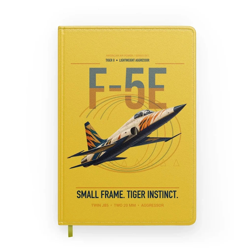 F-5E Tiger II design on yellow notebook