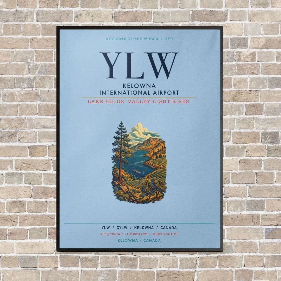 Kelowna International Airport YLW vertical canvas print - framed - light blue background