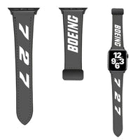 Thumbnail for Boeing 727 Flat Text leather apple watch band - grey