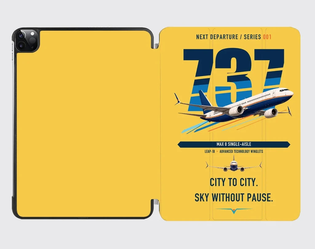 Boeing 737 MAX 8 design on yellow ipad tablet case