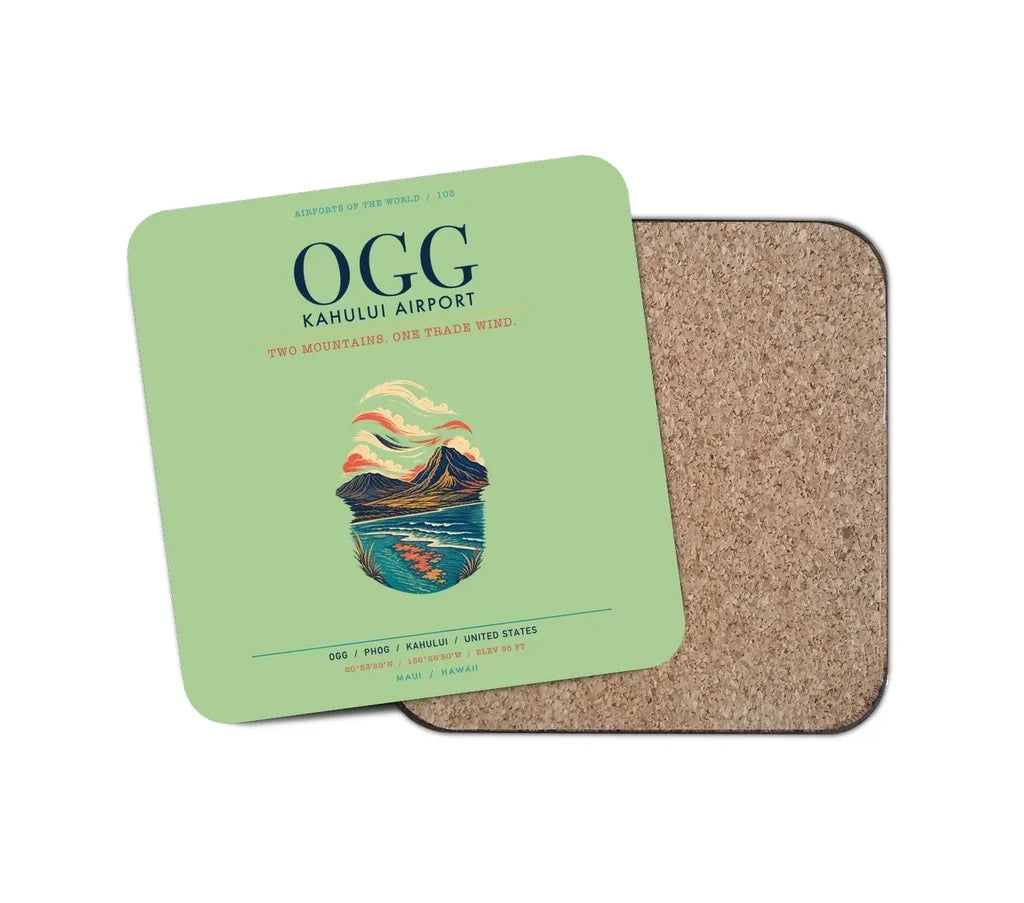 Kahului Airport (OGG) design on light green 1 piece coaster