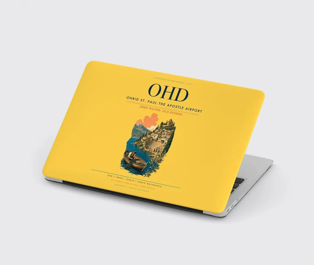 Ohrid St. Paul the Apostle Airport (OHD) design on yellow MacBook case