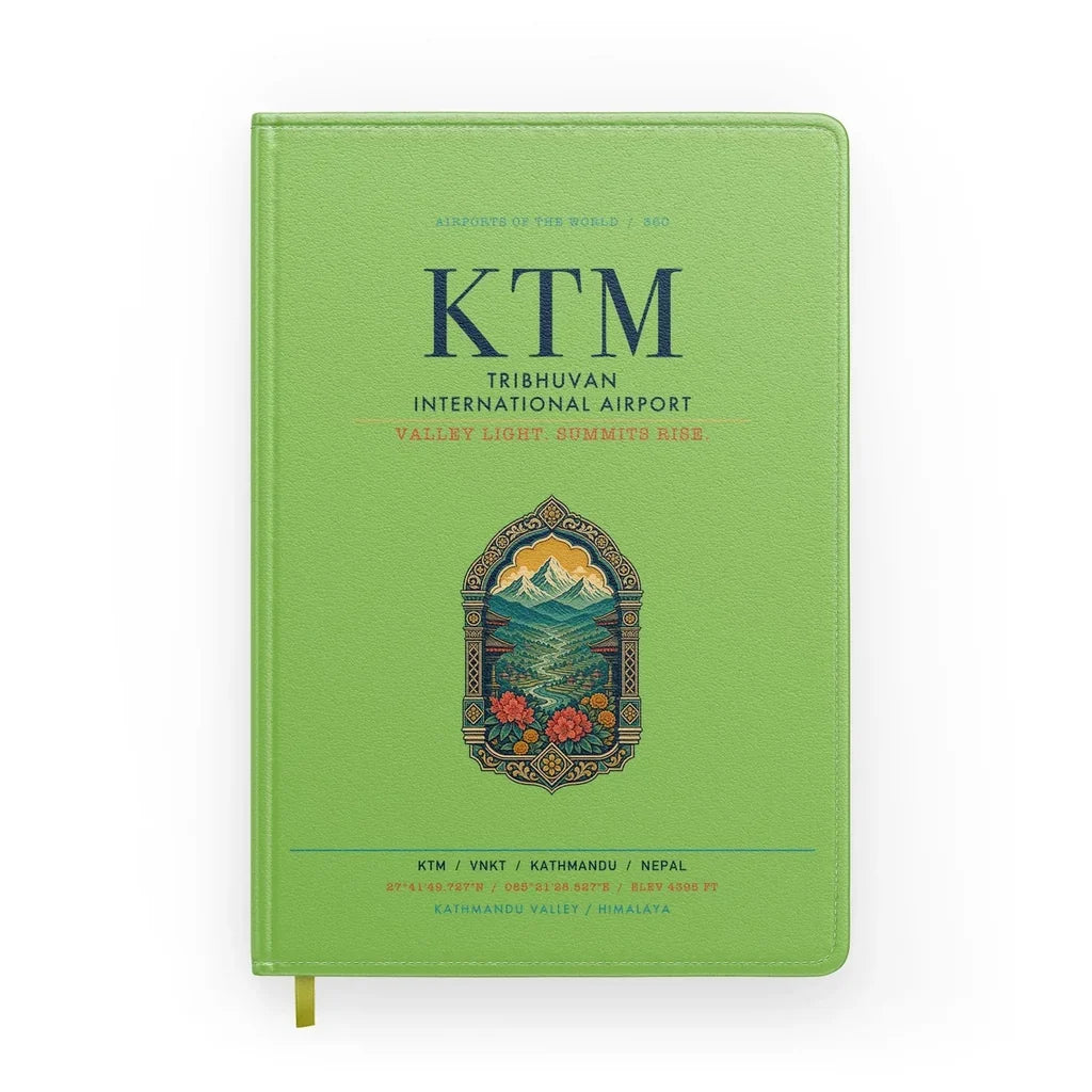 Tribhuvan International Airport Kathmandu (KTM) design on light green notebook