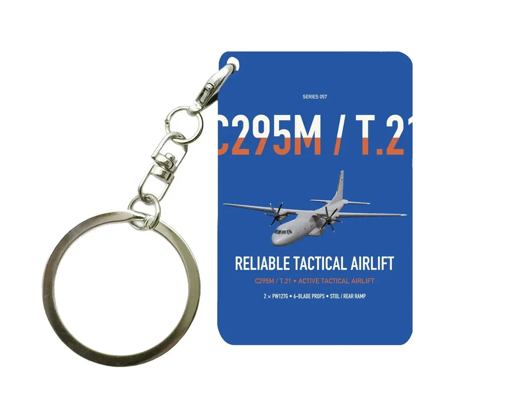 Airbus C295M T.21 design on blue designed key chain, double-side print