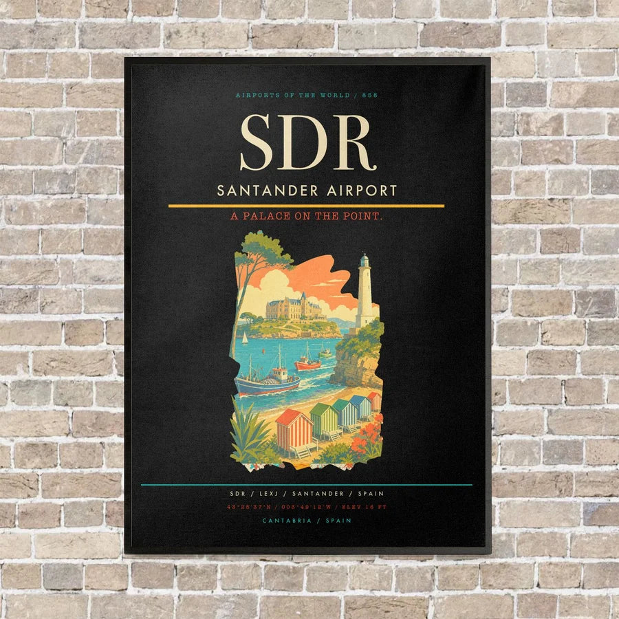 Santander Airport SDR vertical canvas print - framed - black background