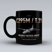 Thumbnail for Airbus C295M T.21 design on black ceramic mug, double-side print