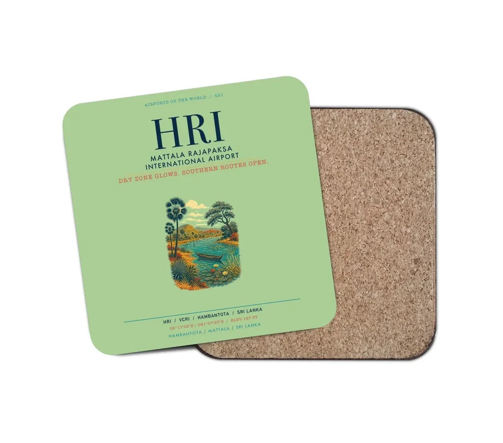 Mattala Rajapaksa International Airport (HRI) design on light green 1 piece coaster