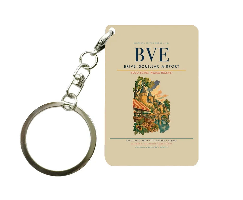 Brive–Souillac Airport (BVE) design on beige key chain