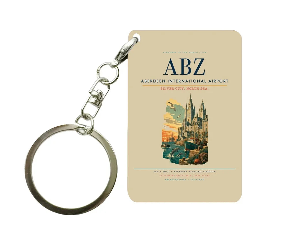 Aberdeen International Airport (ABZ) design on beige key chain