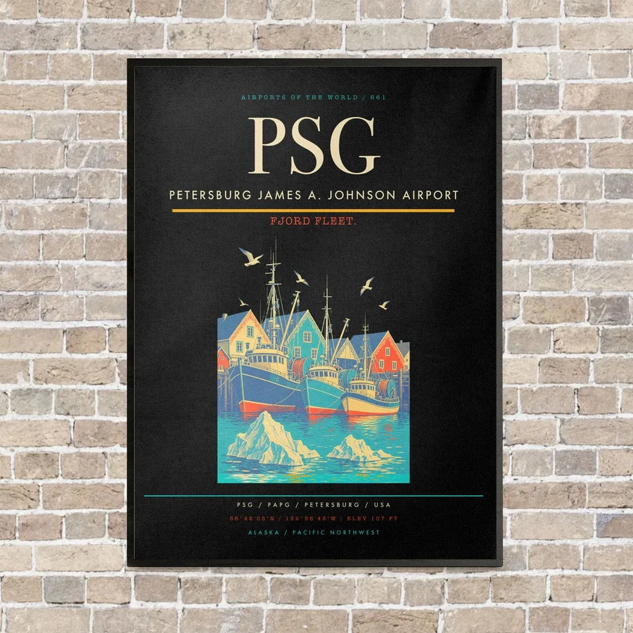 Petersburg James A. Johnson Airport PSG vertical canvas print - framed - black background