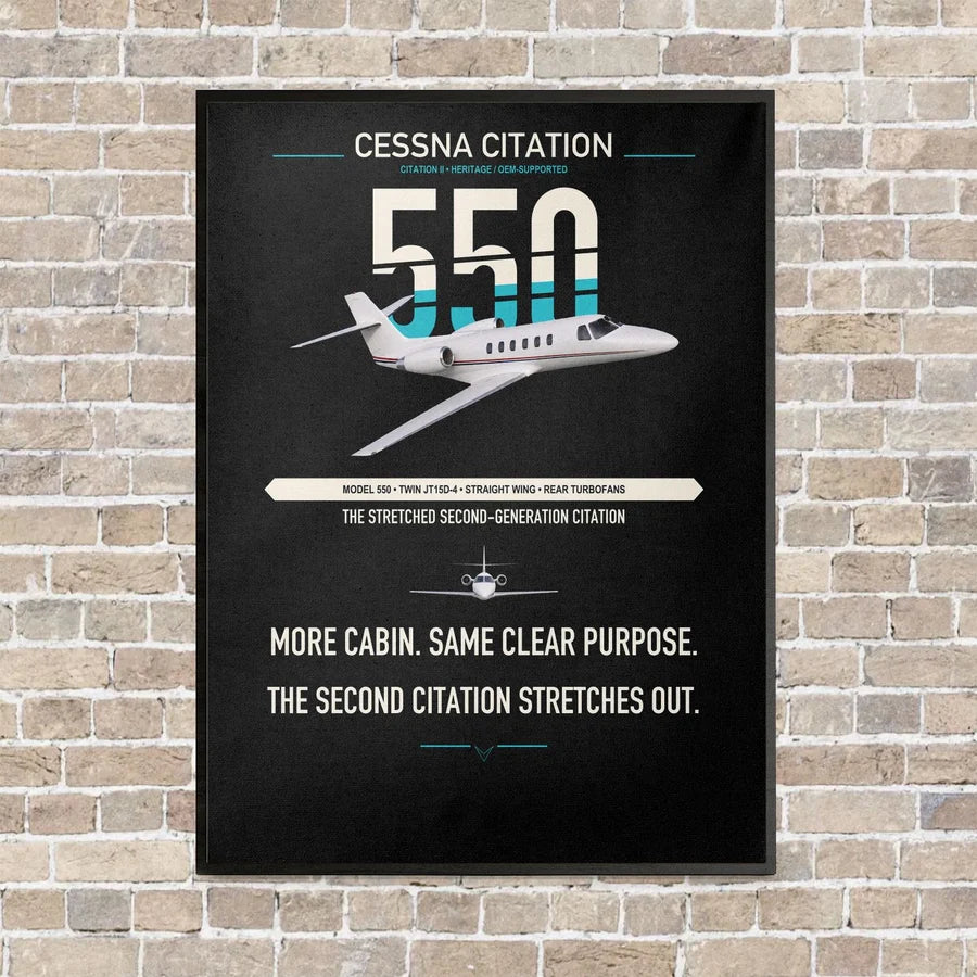 Cessna Citation 550 - Citation II vertical canvas print - framed - black background