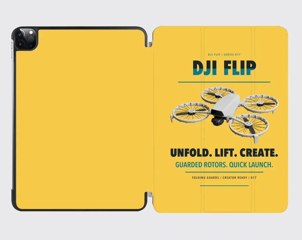 DJI Flip design on yellow ipad tablet case