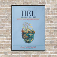 Thumbnail for Helsinki Airport HEL vertical canvas print - framed - light blue background